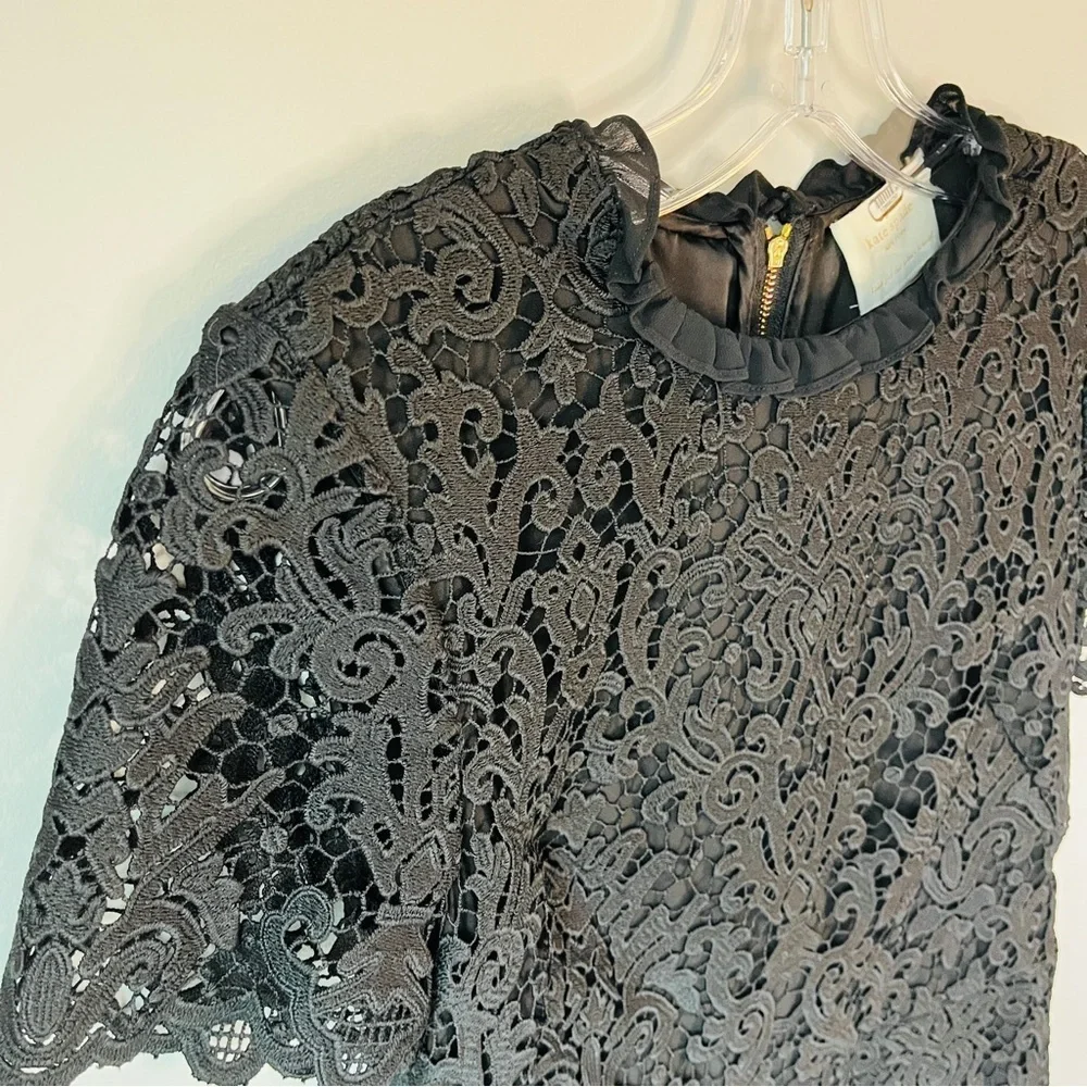 Kate Spade Tapestry Lace Black Ruffle Collar Short Sleeve Dress